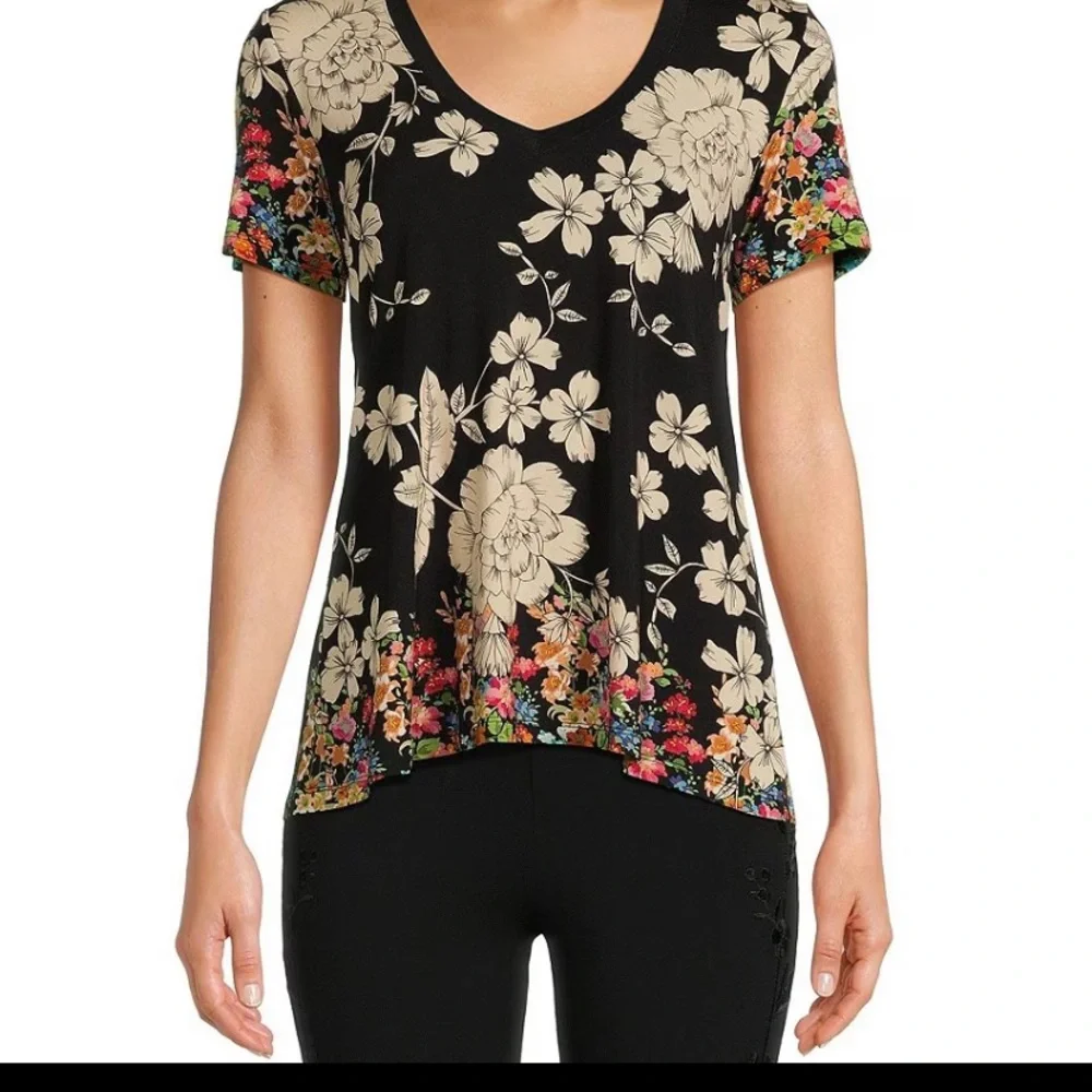 Johnny Was Redland Favorite Bamboo Stretch Knit Floral Print V-Neck Teeshirt XXL - Picture 9 of 12